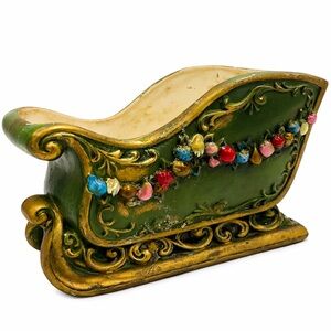 Vintage Napco Napcoware Green Ceramic Christmas Sleigh Planter Japan X-8378